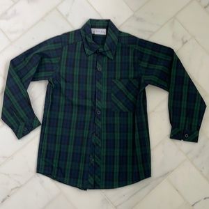 Rachel Riley boys navy/green plaid dress shirt; sz 7